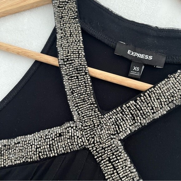 Express Black Beaded Neck Swing Mini Dress, Size XS - Picture 3 of 7